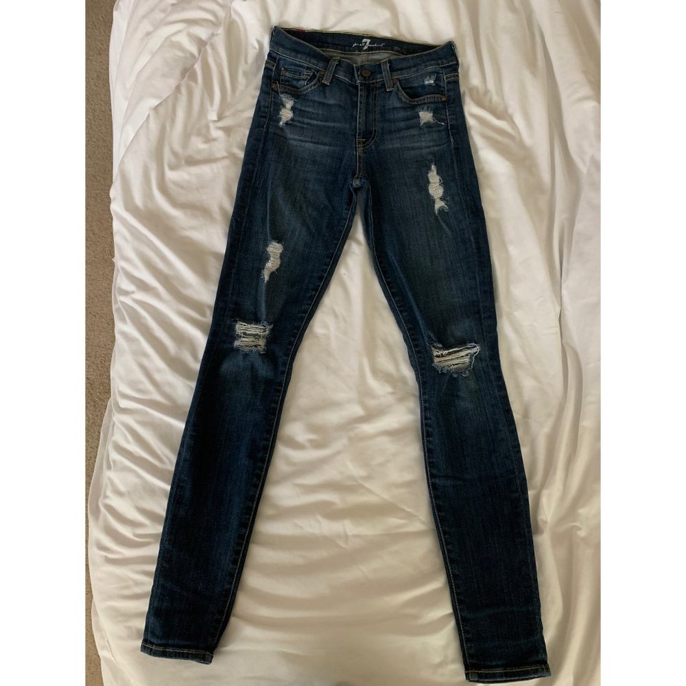 7 For All Mankind Ripped Dark Skinny Jeans